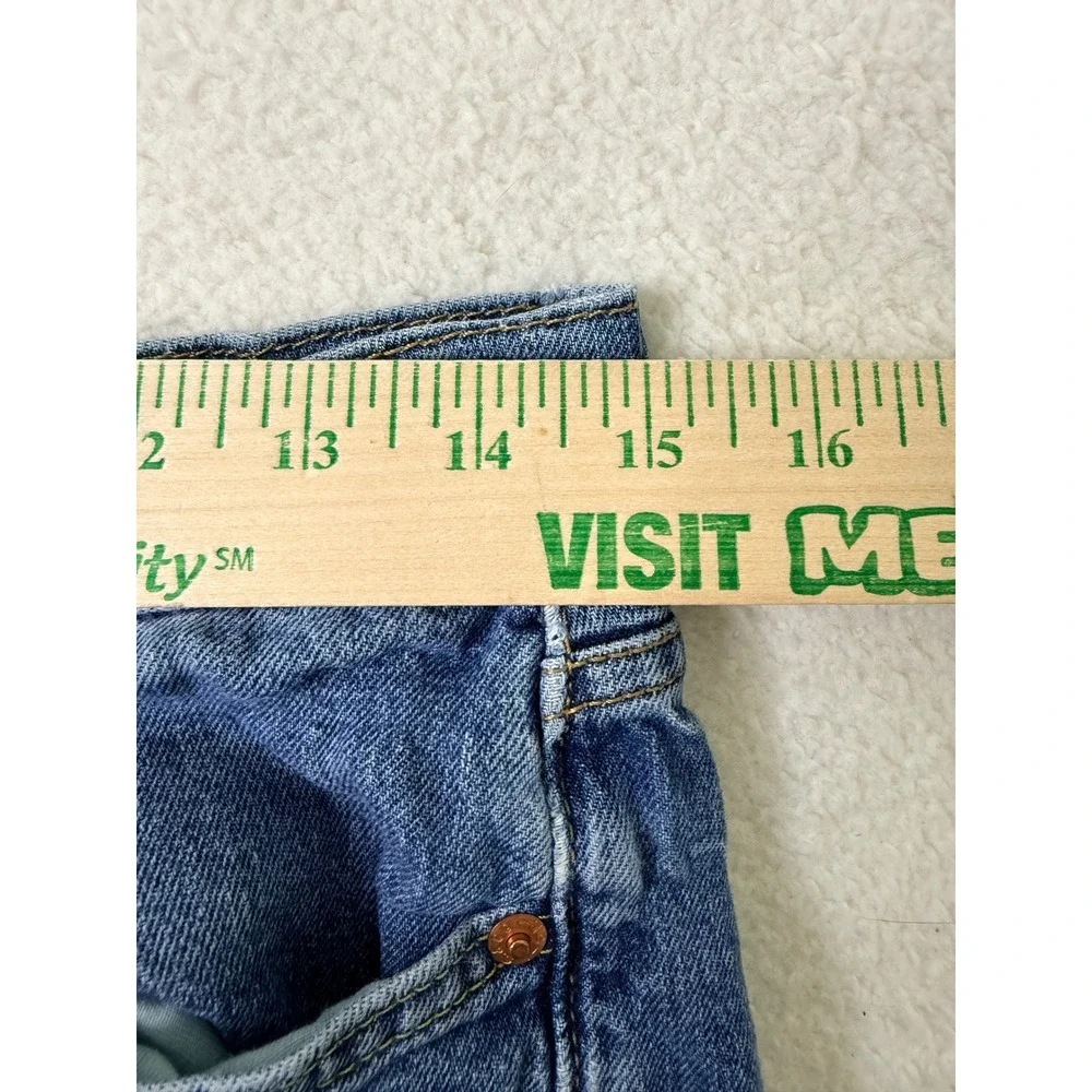 Levis Premium Big E Straight Leg Jeans Medium Wash Blue Denim Mens stained